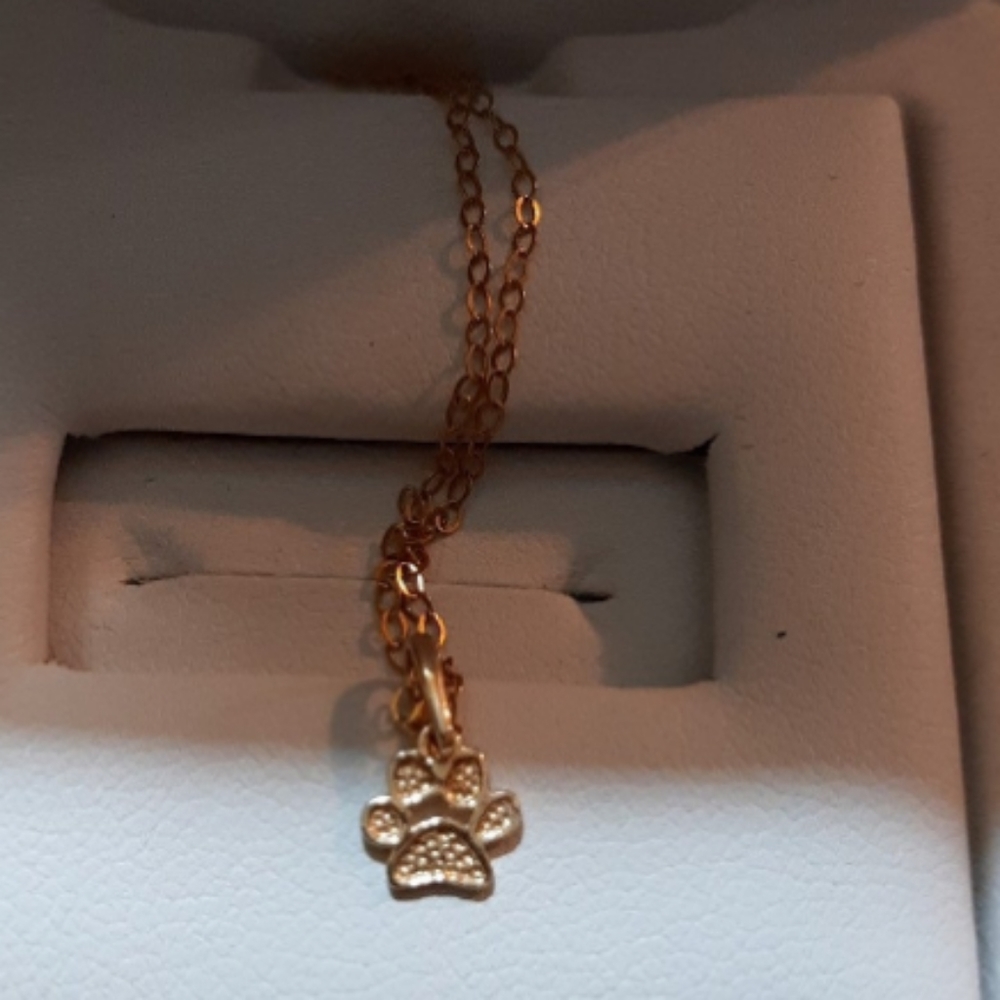 14k yellow gold paw print charm with necklace